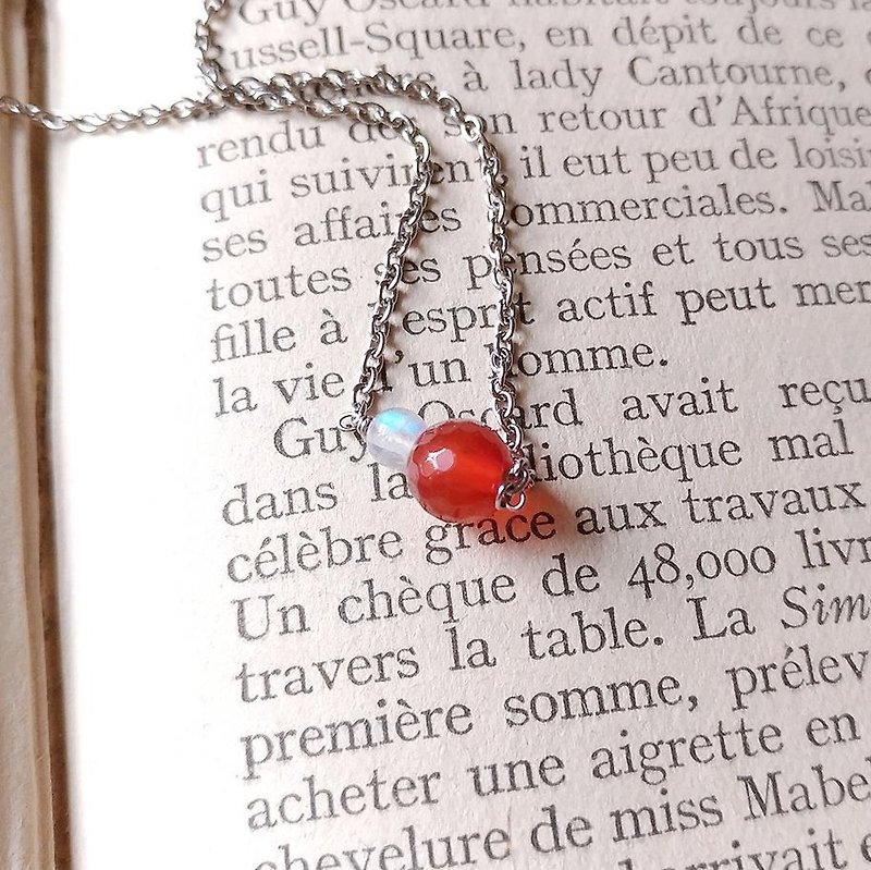 (Limited) bright red - red agate moonstone necklace - สร้อยคอ - เครื่องเพชรพลอย สีแดง