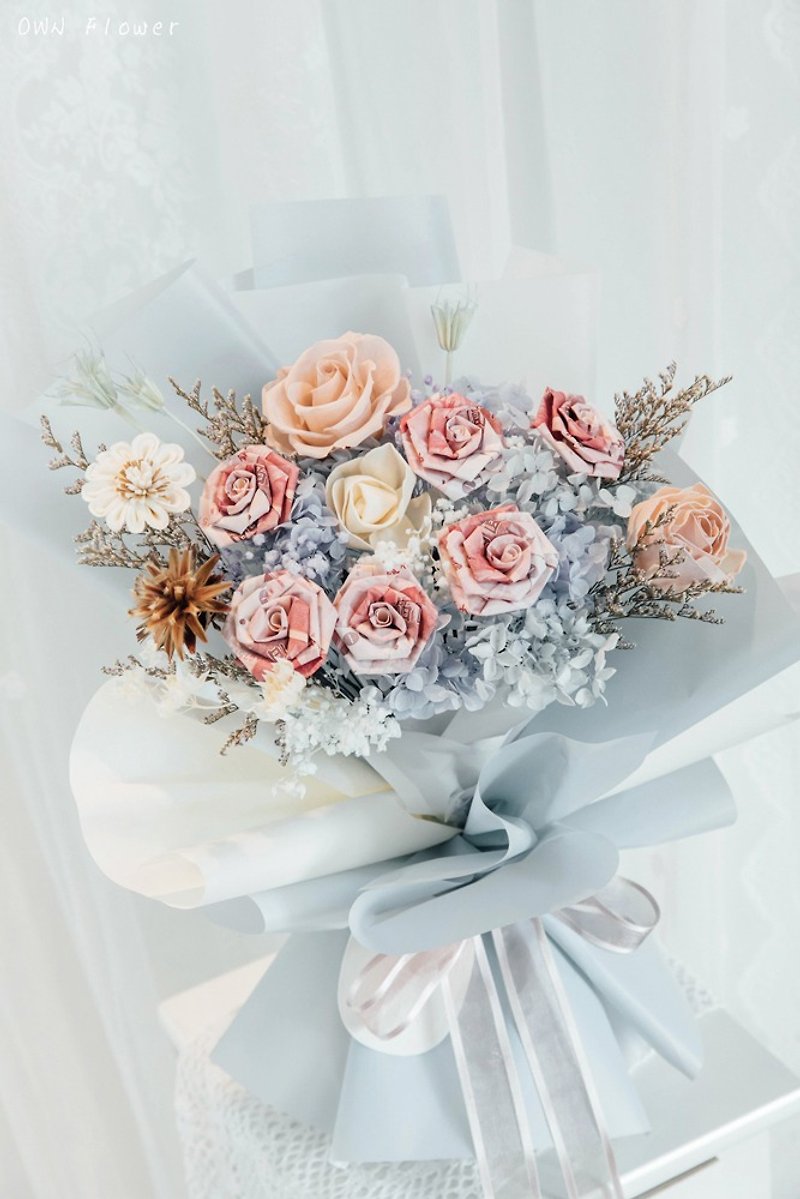 Blue bouquet/banknote bouquet/money flower/birthday bouquet/money bouquet/birthday gift/Valentine's Day bouquet - Dried Flowers & Bouquets - Plants & Flowers Blue