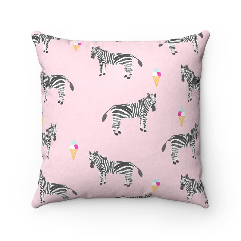 Zebra and ice cream pillow with pillow pillow - with pillow - หมอน - เส้นใยสังเคราะห์ สึชมพู
