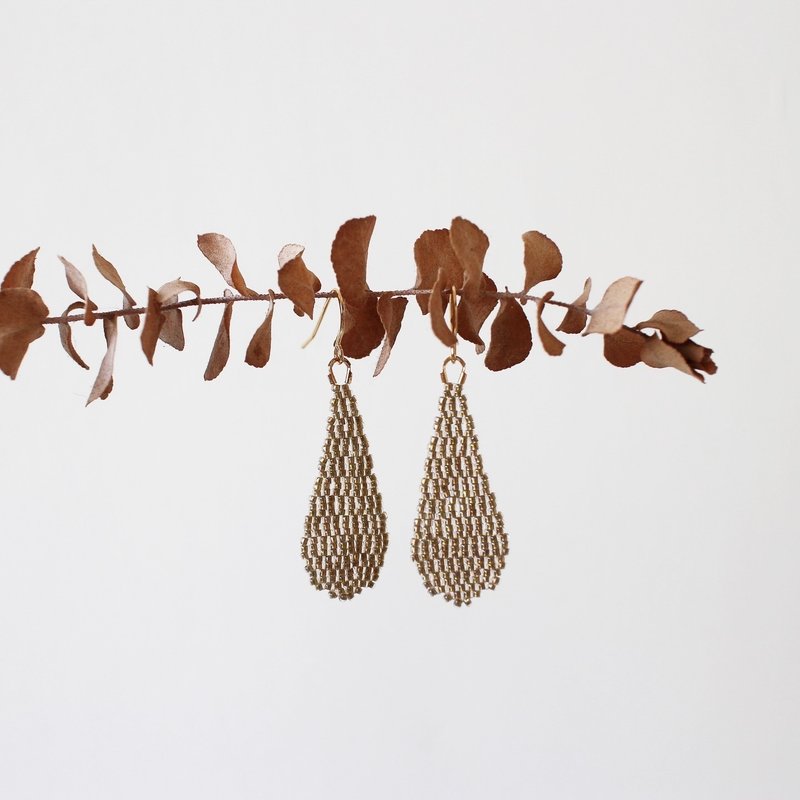 Beaded earrings_long drop/metallic/brown/beading earing - Earrings & Clip-ons - Glass Brown