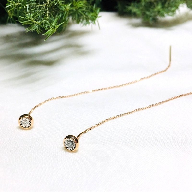 【Jewelry Ya 茱麗葉】18K 玫瑰金 垂墜 放大款 圓鑽耳環 - 耳環/耳夾/耳骨夾 - 鑽石 