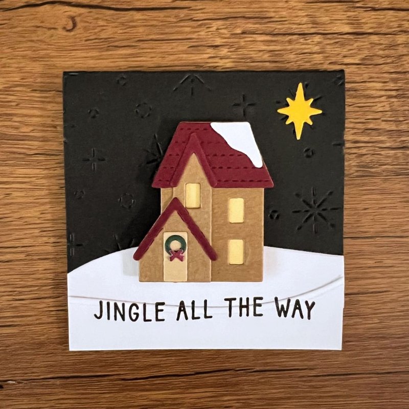 JINGLE ALL THE WAY Little House Christmas Card Burgundy - Cards & Postcards - Paper Red