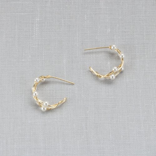 受注製作】14kgf Swarovski Pearl Twist Pierced Earrings & Long