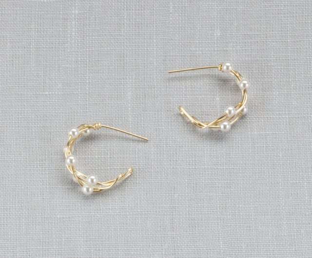 受注製作】14kgf Swarovski Pearl Twist Pierced Earrings & Long