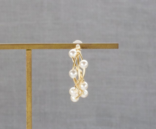 受注製作】14kgf Swarovski Pearl Twist Pierced Earrings & Long