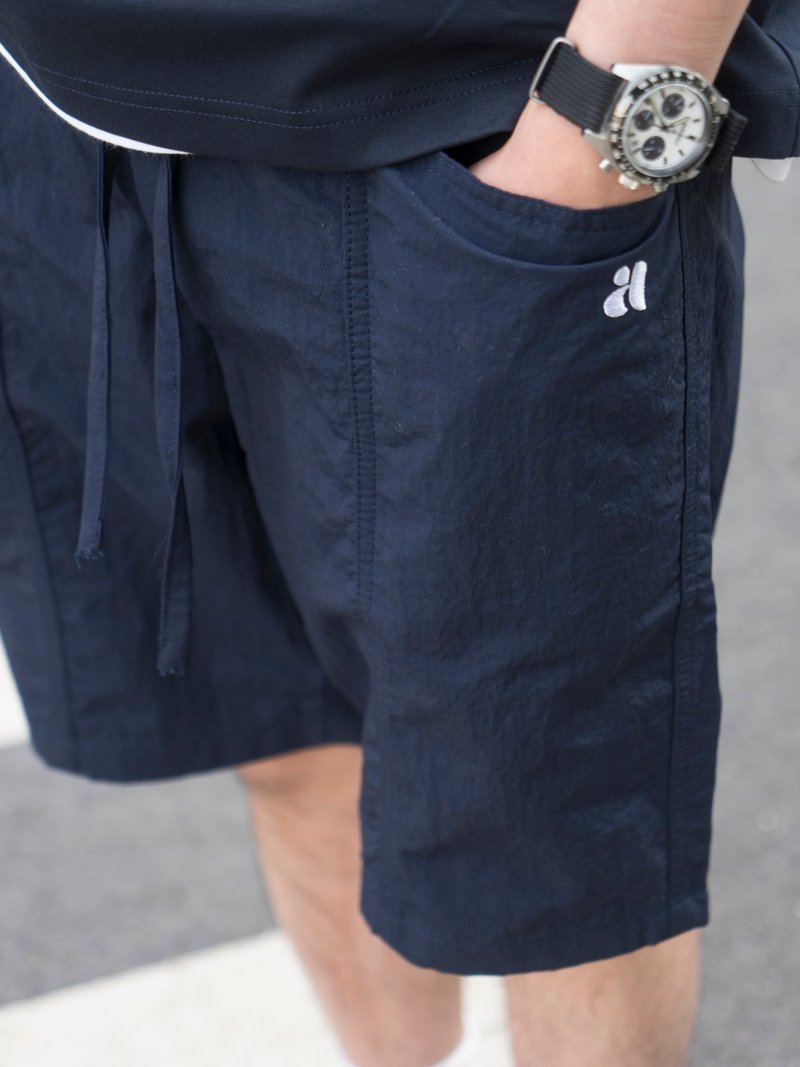 SHORTS 輕薄速乾麵料 海軍藍夏日短褲沙灘褲復古日系基礎款城市通 - 男短褲/工作短褲 - 聚酯纖維 藍色