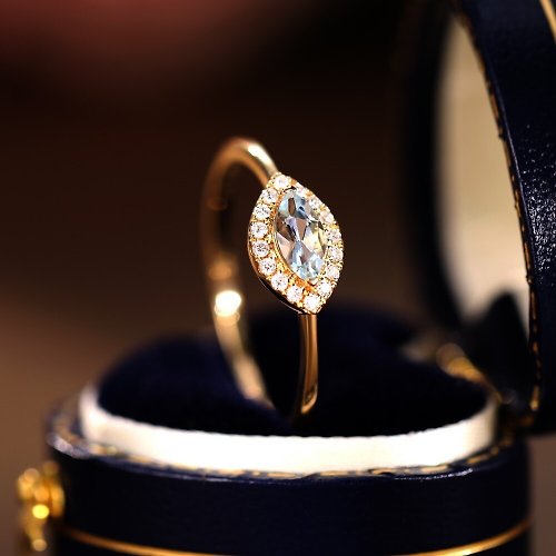 WhiteKuo高級珠寶訂製所 【WhiteKuo】18K鑽石馬眼海藍寶戒指