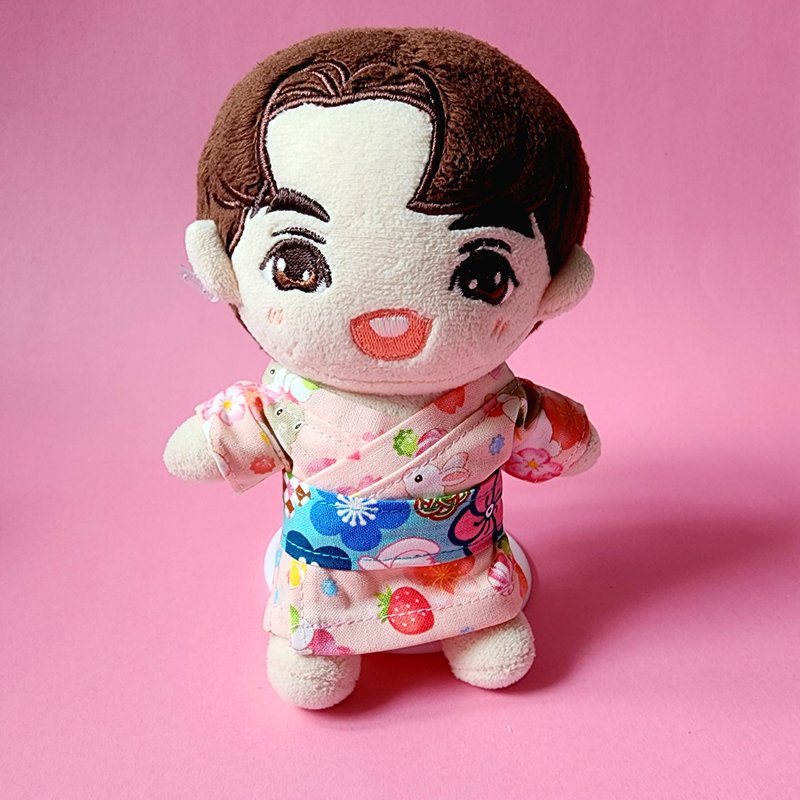 For Plush Toy 15cm Doll Clothes-Pink Bunny Yukata - ตุ๊กตา - ผ้าฝ้าย/ผ้าลินิน สึชมพู