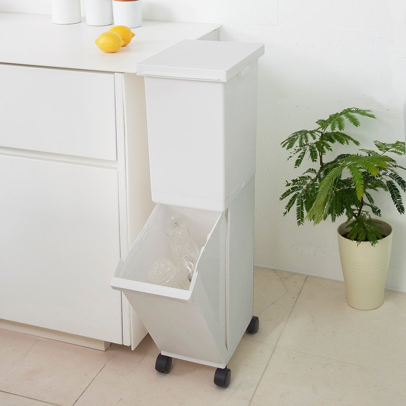 Japan TONBO SEPA antibacterial double-layer classification wheeled trash can 36L - ถังขยะ - พลาสติก 