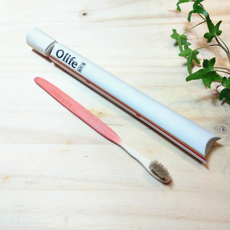 Olife original natural handmade bamboo toothbrush [medium soft white horse hair gradient red] - Other - Bamboo 
