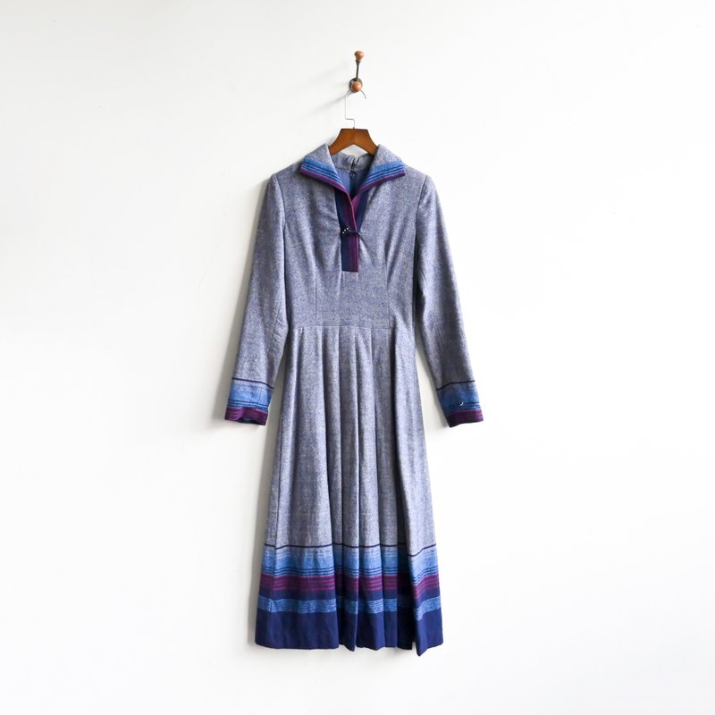 [Egg Plant Vintage] Gradient Aurora Wool Vintage Dress - One Piece Dresses - Wool 