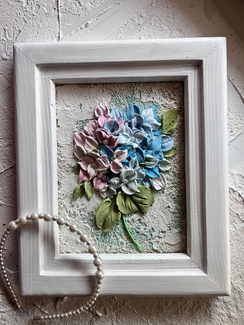 Hydrangea painting sculptural flowers 3d flowers painting mini painting - 壁貼/牆壁裝飾 - 其他材質 藍色