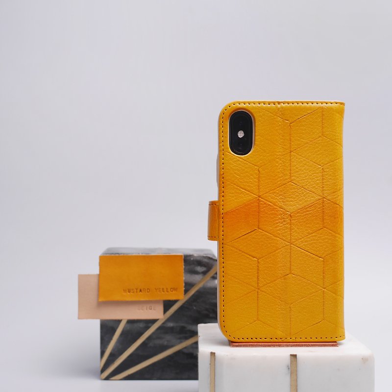 Leather iPhone wallet case for iPhone Xs/X & Xs Max - Hexagon in Mustard Yellow - Phone Cases - Genuine Leather Yellow