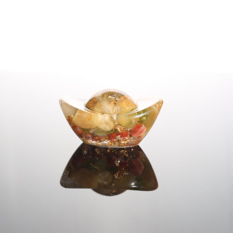 【情人節禮物】招財金元寶擺飾黃玉款-開運水晶金箔聚寶盆 - 擺飾/家飾品 - 玉石 黃色