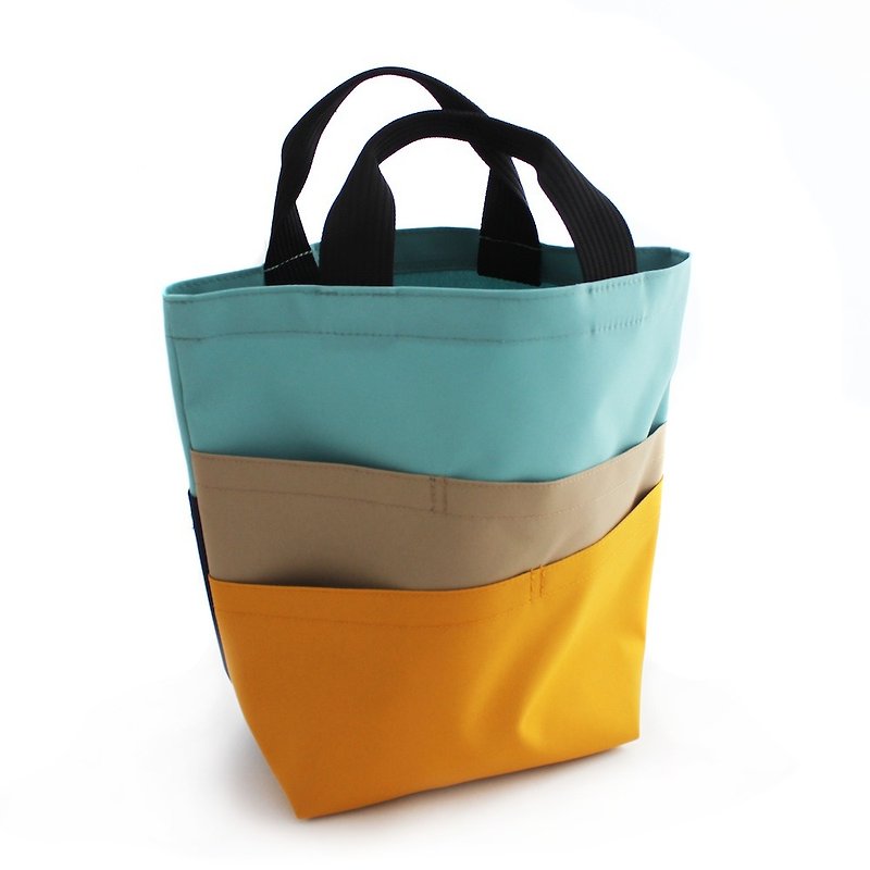 Layer tote bag small water blue x beige x yellow navy - トート・ハンドバッグ - ポリエステル ブルー