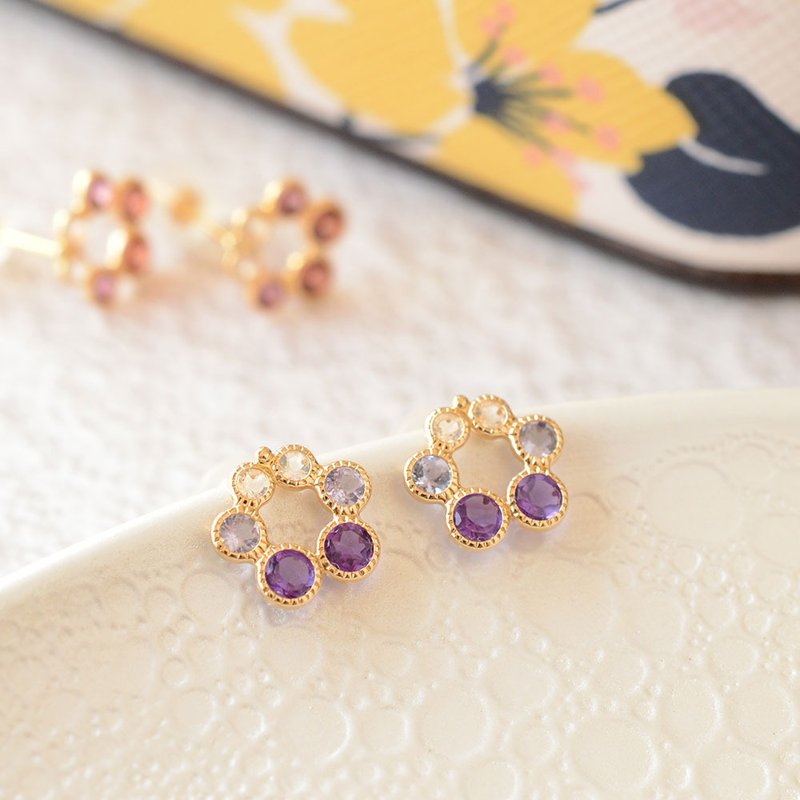 K18 amethyst, tanzanite, labradorite earrings - ต่างหู - เครื่องเพชรพลอย 