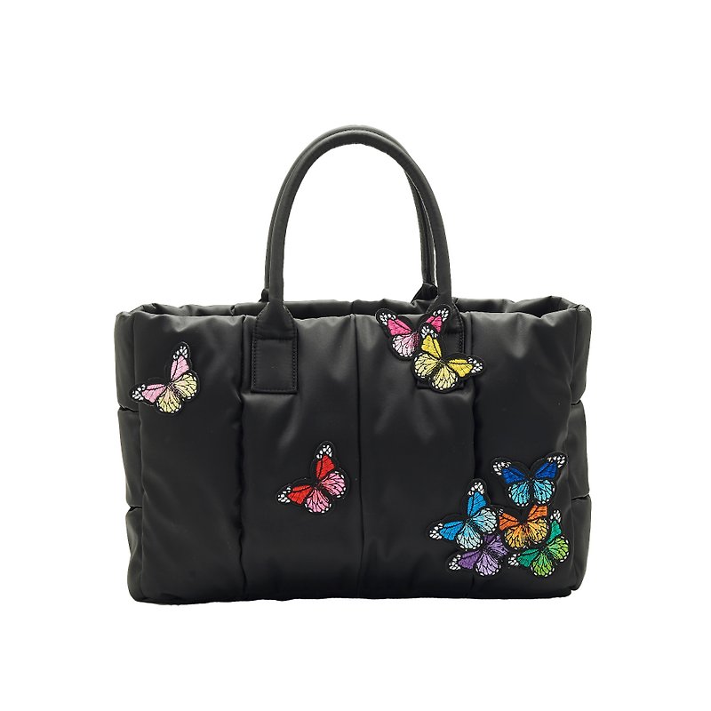 VOUS mother bag classic series foggy black models + group butterfly play embroidery bag - Diaper Bags - Polyester Black