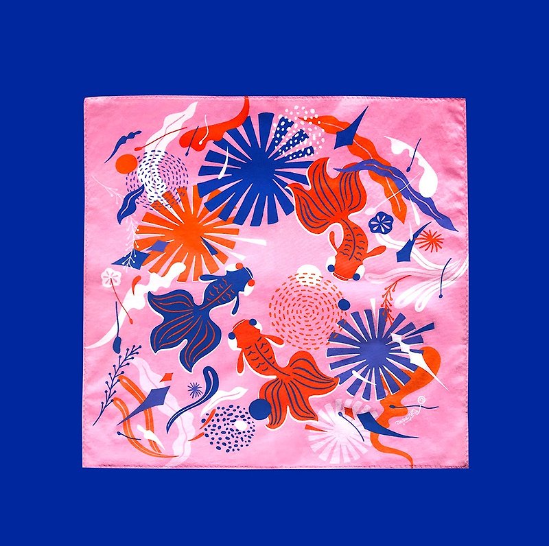 小金魚手帕 - 絲巾 - 棉．麻 粉紅色