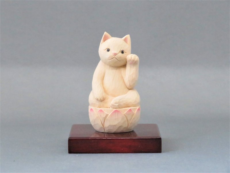 Wood carving Cat Buddha 2004 - Stuffed Dolls & Figurines - Wood White