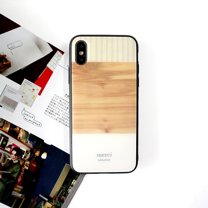 Simple French wood grain glass phone case - Phone Cases - Plastic Khaki