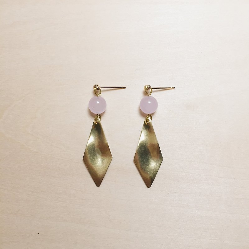 Vintage light taro purple jade wave diamond earrings - ต่างหู - หยก สีม่วง
