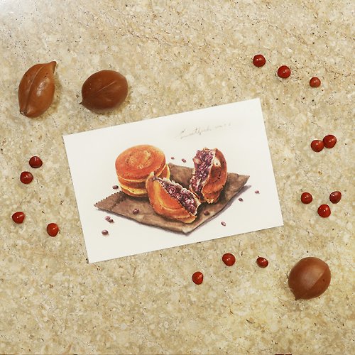 香魚療癒食堂 紅豆餅－美食明信片/食物明信片/美食卡片/食物卡片