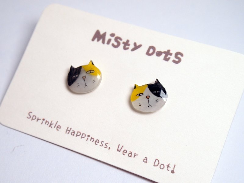 Misty Dots - MDE01 Cute  Calico Cat Earrings/ Ear Clips - ต่างหู - พลาสติก สีเหลือง