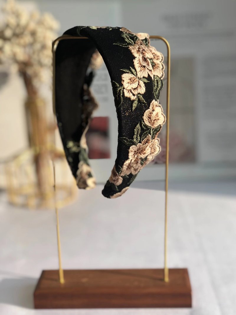 原創黑色蕾絲黃色花朵髮箍 - 髮箍/髮帶 - 其他材質 黑色