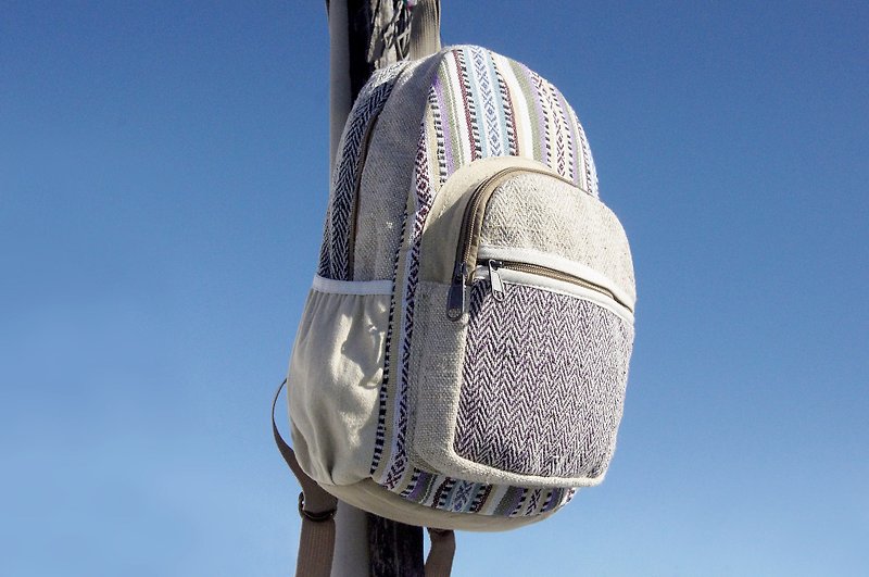 Valentine's Day gift New Year's gift Mother's Day limited a piece of cotton stitching design backpack / shoulder bag / mountaineering bag / patchwork bag / cotton backpack / bag - blue sky original color (small) - Backpacks - Cotton & Hemp Multicolor