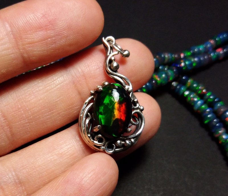 [Gem series] black opal design fall - Necklaces - Gemstone Multicolor
