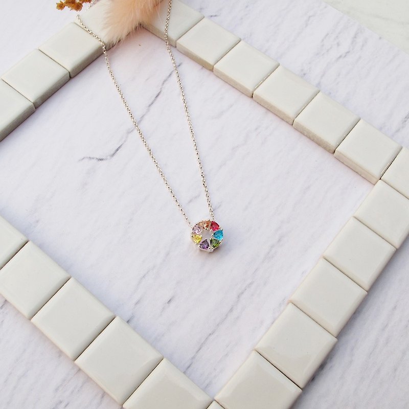 [Beautiful diamond and silver jewelry] rainbow aperture | temperament 925 sterling silver necklace clavicle chain | - Necklaces - Sterling Silver Multicolor