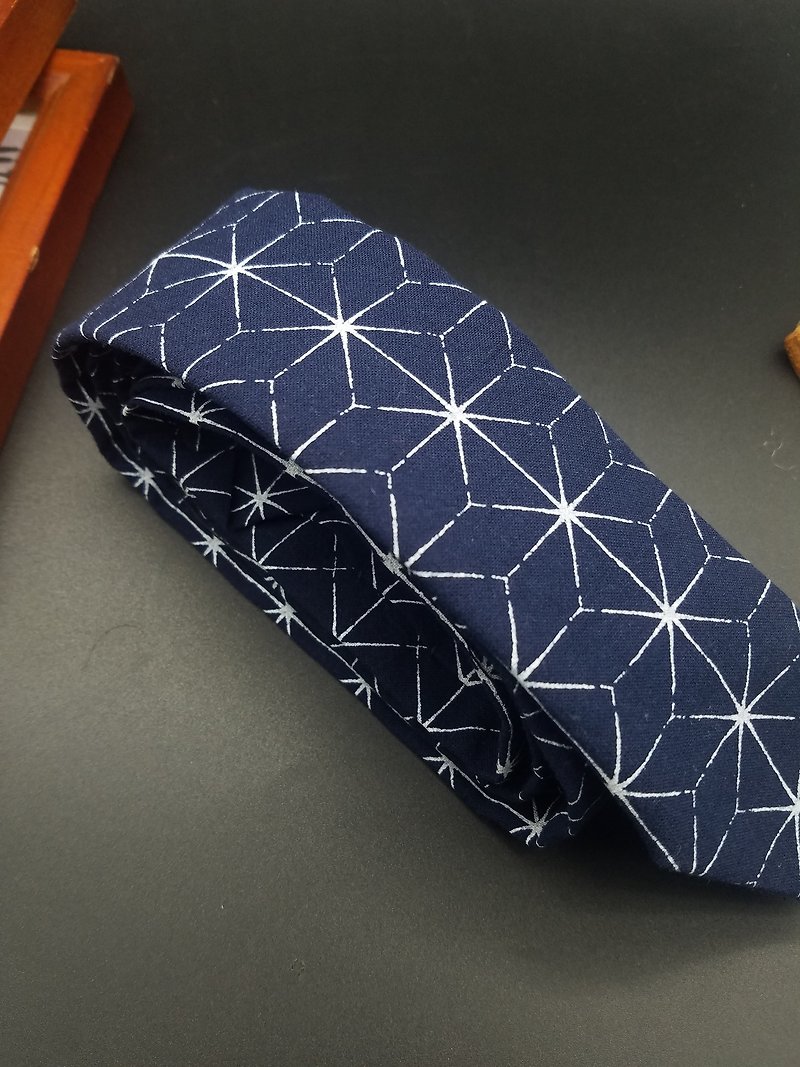 藍色復古格子花紋領帶bolotie - 領帶/領帶夾 - 棉．麻 藍色