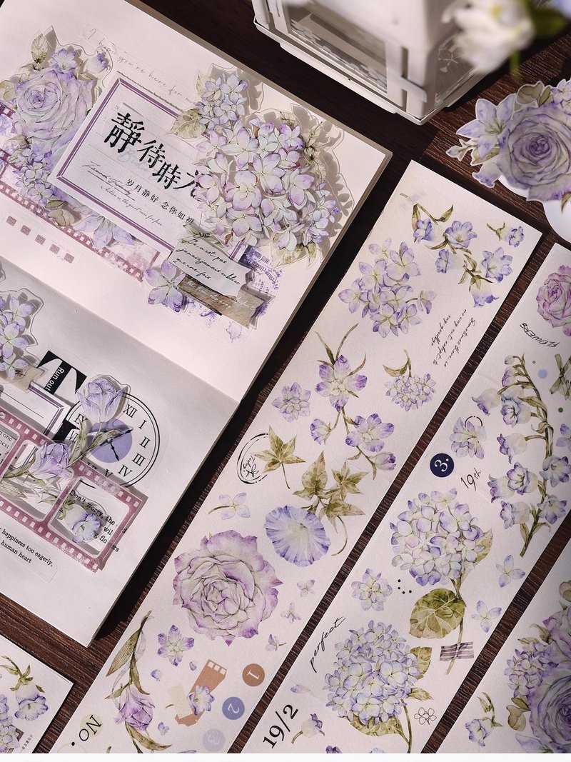 幻紫  復古大花卉 PET 和紙膠帶 手帳拼貼 - 紙膠帶/和紙/PET - 其他材質 多色