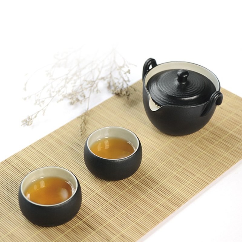 【Lubao LOHAS】Taoran Covered Bowl Tea Set One Pot Two Cups Suitable for Home Office - ถ้วย - ดินเผา สีดำ