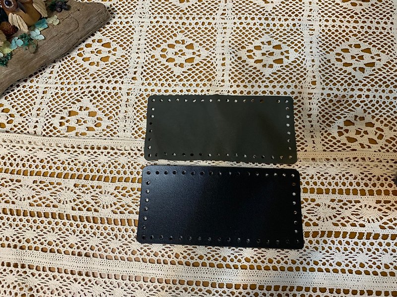 Handmade DIY perforated genuine leather bag bottom + plastic board. Dark green E type = rectangular bottom with 46 holes. 19.5*9.5 - Leather Goods - Genuine Leather 