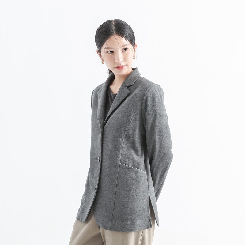 Fanchen_Fanchen cut suit jacket_24AF302_grey - เสื้อแจ็คเก็ต - เส้นใยสังเคราะห์ สีดำ