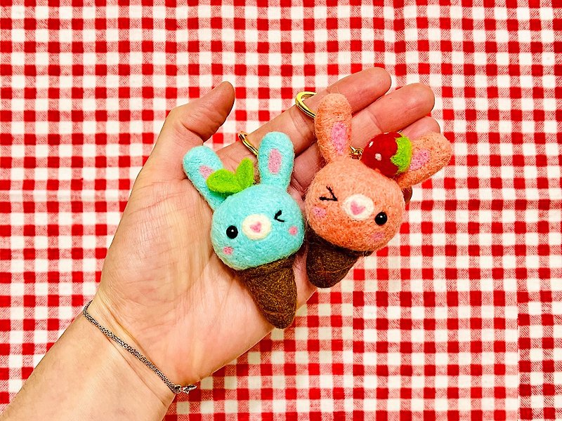 Wool Felt Material Pack | Ice Cream Rabbit Key Ring-2pcs (with detailed teaching video) - Knitting, Embroidery, Felted Wool & Sewing - Wool 