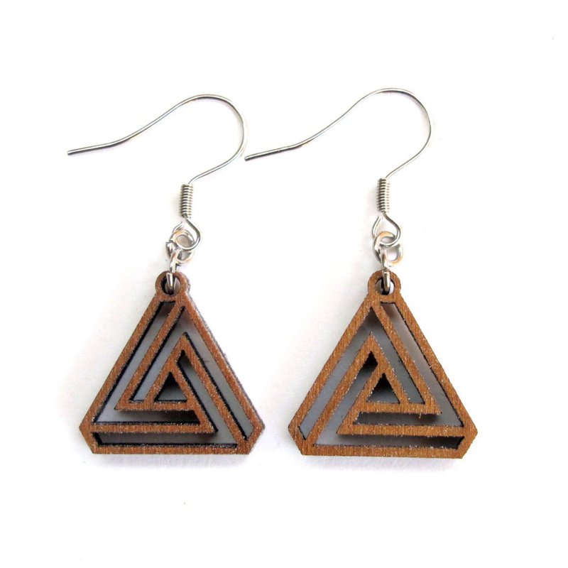 Triangle Infinity Super small Earrings - 耳環/耳夾 - 木頭 咖啡色
