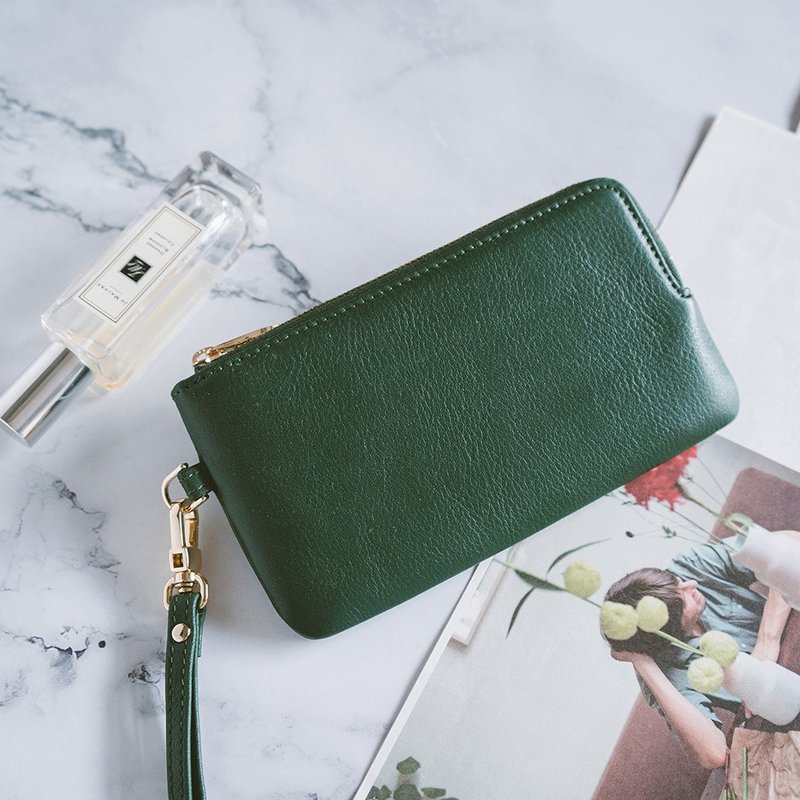 Genuine leather portable lightweight universal bag clutch X1025 green - กระเป๋าสตางค์ - หนังแท้ สีเขียว