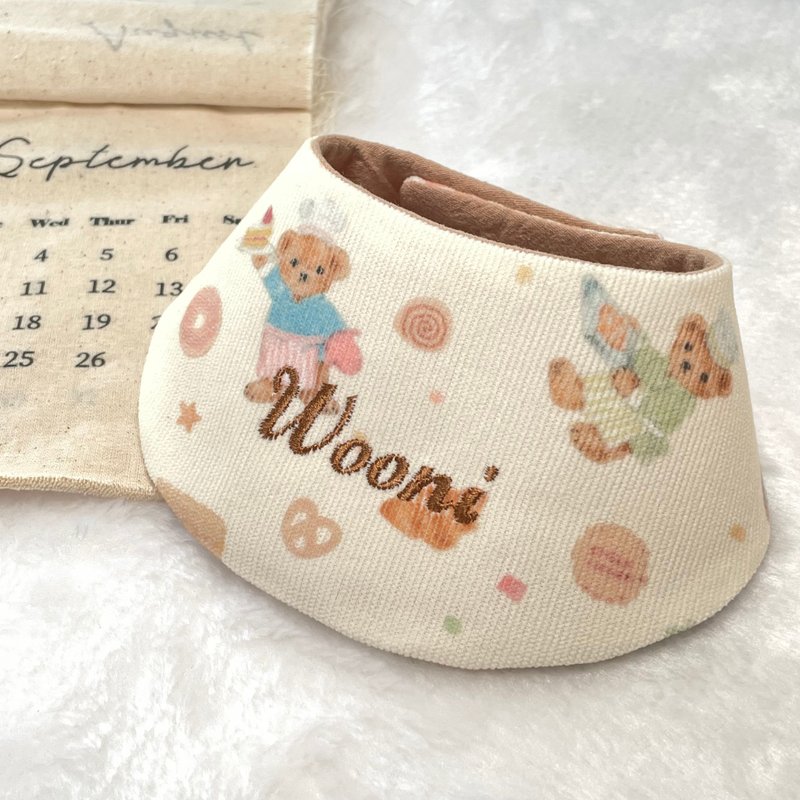 污泥手作  刺繡-小熊圓領巾  寵物領巾 - 客製化寵物商品 - 棉．麻 