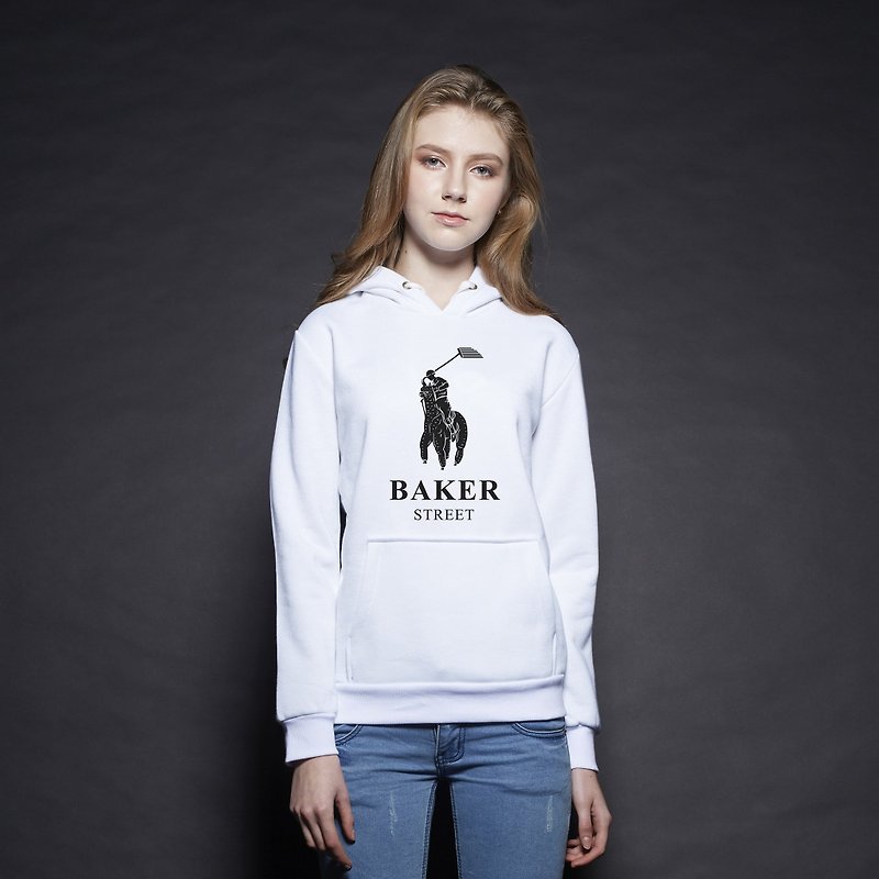 British Fashion Brand [Baker Street] Riding Alpaca Printed Hoodie - Unisex Hoodies & T-Shirts - Cotton & Hemp White