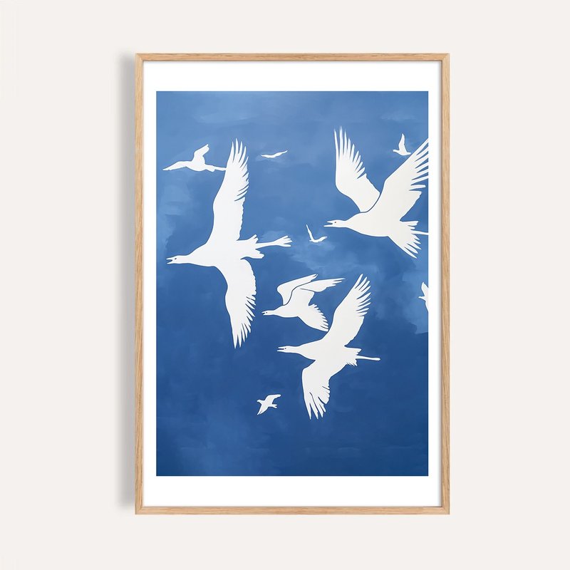 藍空飛行 Blue Sky Flight / 當代版畫剪影插畫 - 海報/掛畫/掛布 - 紙 