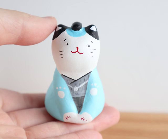 ちょんまげ猫の置物 水色 - ショップ まん丸ギャラリー 置物 - Pinkoi