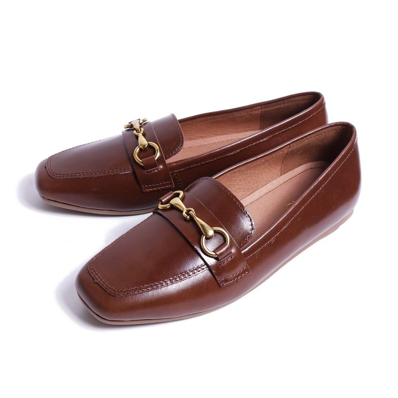 經典馬銜釦柔軟微寬楦樂福鞋深咖色 - 女牛津鞋/樂福鞋 - 真皮 咖啡色