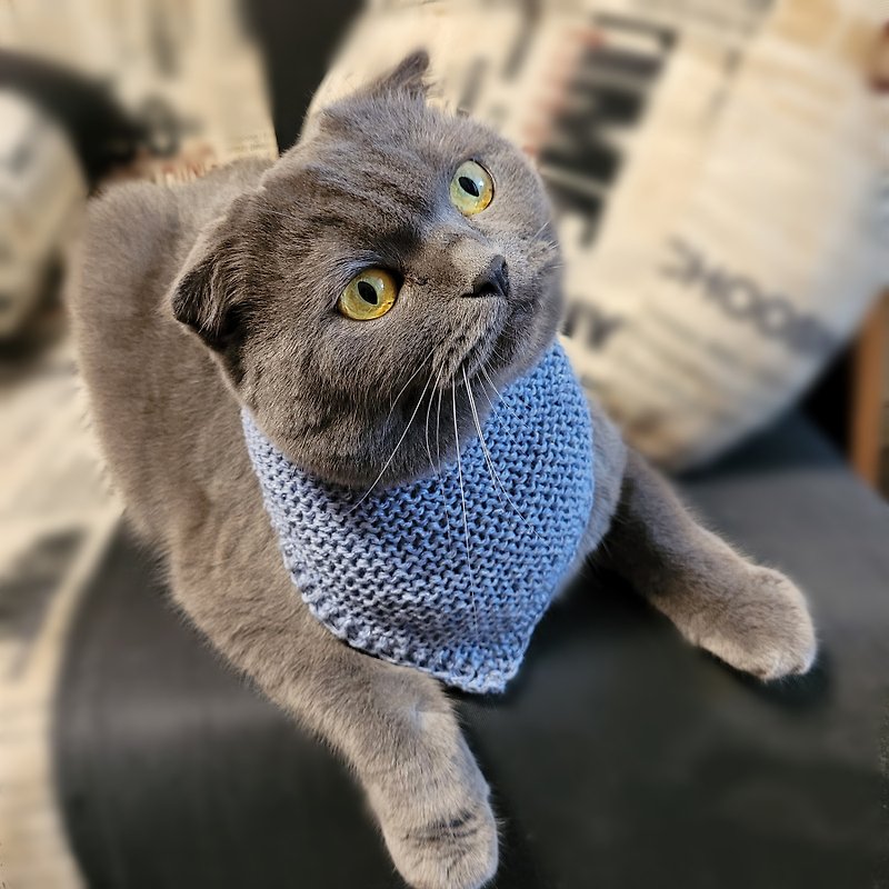 Light Blue Pet Bandana/Hand Knitted/Pet Accessories/Cats/Dogs - 寵物衣服 - 羊毛 