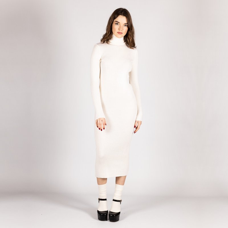 turtleneck dress, white knit dress, roll neck dress, ankle length midi dress - 洋裝/連身裙 - 羊毛 黑色