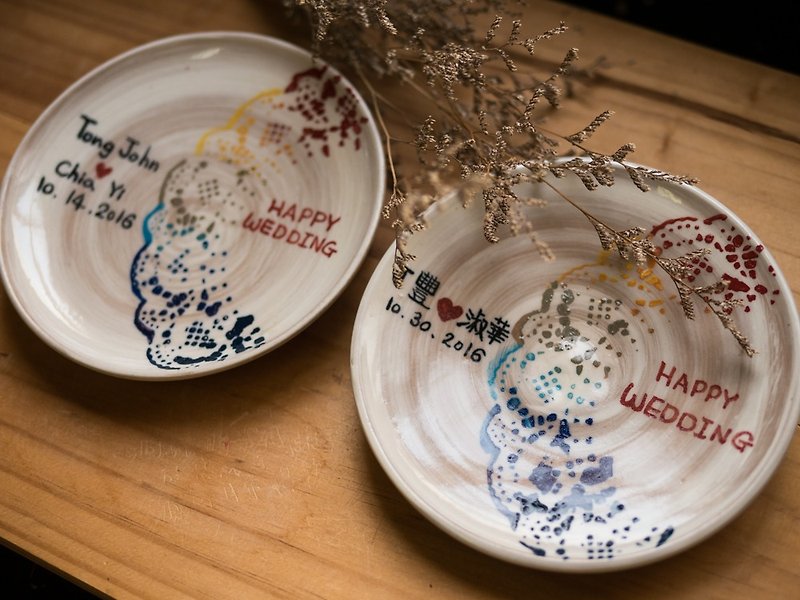 Customized -HAPPY WEDDING commemorative plate / into a - Small Plates & Saucers - Pottery 