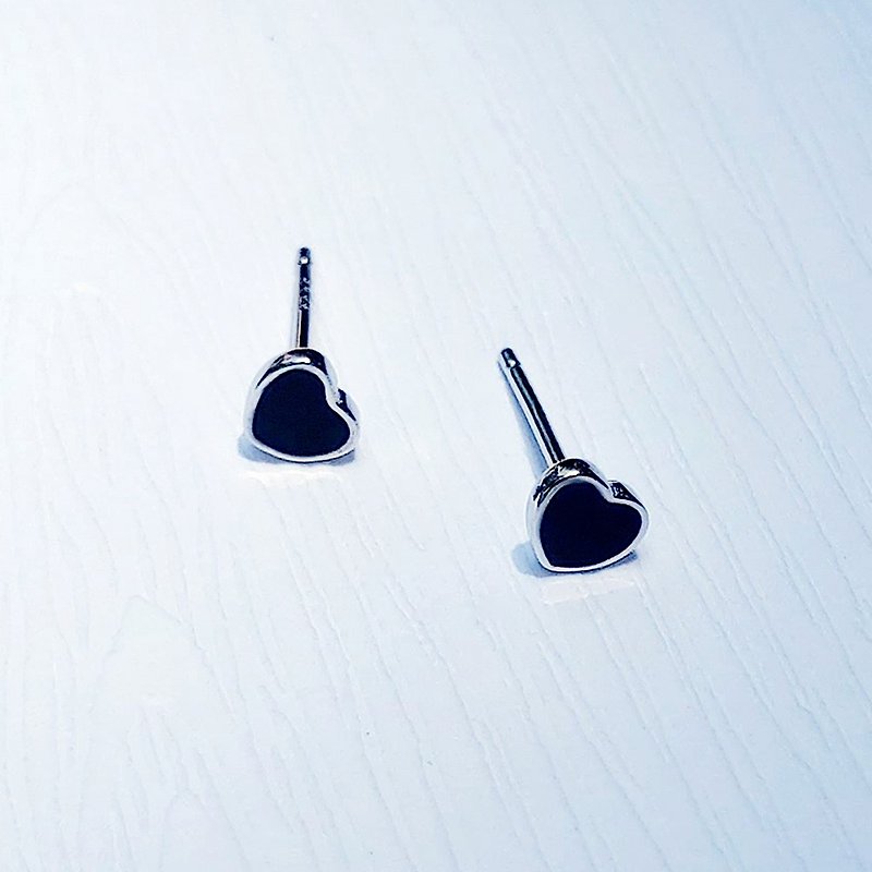 Black Heart 925 Sterling Silver Enamel Earrings (Gift Box) - Earrings & Clip-ons - Sterling Silver Black