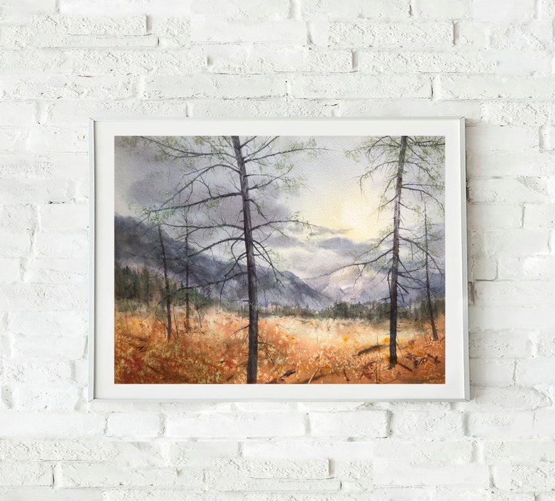 日落畫原水彩 - 海報/掛畫/掛布 - 紙 橘色