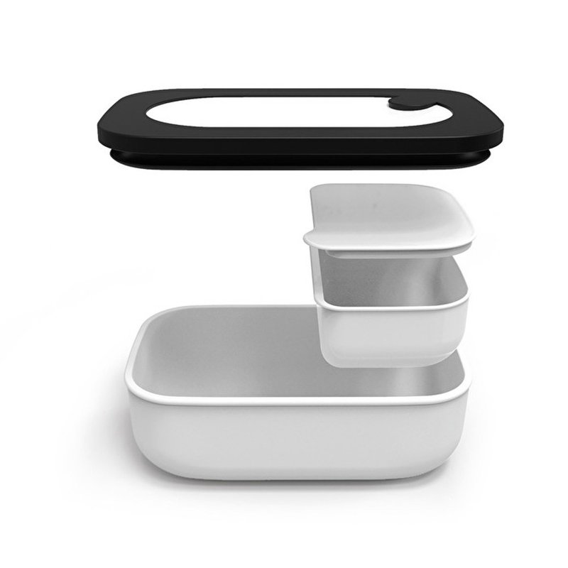 900ML lunch sealed box (white + black) - Lunch Boxes - Plastic White